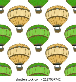 Cartoon hot air balloons  illustration vector seamless patter. Vintage transportation aircraft vehicles. Summer leisure objects. Hot air balloons festival pattern. Doodle hotair baloons.
