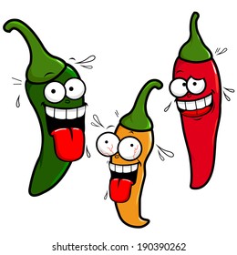 Cartoon hot chili jalapeno peppers. Vector illustration