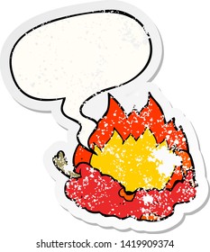 cartoon hot chili pepper with speech bubble distressed distressed old sticker