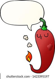 cartoon hot chili pepper with speech bubble in smooth gradient style