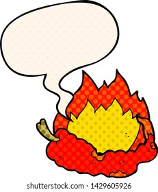 cartoon hot chili pepper with speech bubble in comic book style