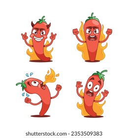 Cartoon Hot Chili Peppers Are Playful And Spicy Anthropomorphic Characters. Each One Has A Unique Personality