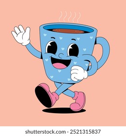 Cartoon hot coffee cup walking