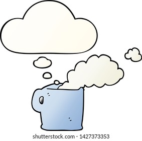 cartoon hot coffee with thought bubble in smooth gradient style