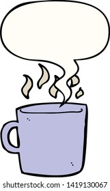 cartoon hot cup of coffee with speech bubble
