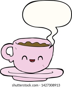 cartoon hot cup of coffee with speech bubble