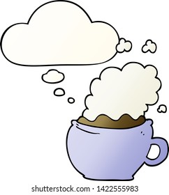 cartoon hot cup of coffee with thought bubble in smooth gradient style