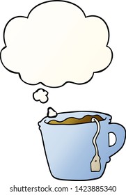 cartoon hot cup of tea with thought bubble in smooth gradient style