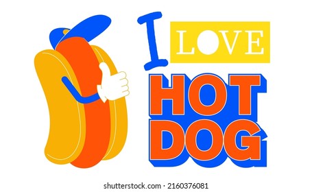 Cartoon Hot Dog In A Baseball Cap . Vector Illustration.