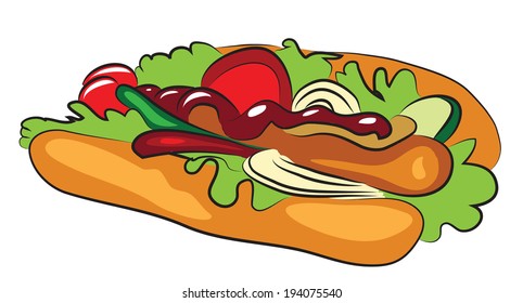 Cartoon Hot Dog isolated on white