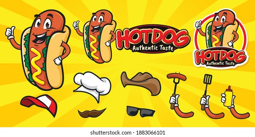 Cartoon hot dog mascot character logo