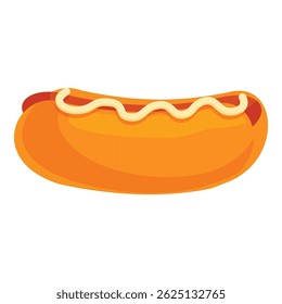 Cartoon hot dog with mustard in bun for fast food cafe or restaurant menu design