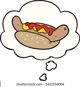 cartoon hot dog with thought bubble
