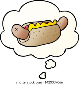 cartoon hot dog with thought bubble in smooth gradient style