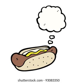 cartoon hot dog with thought bubble