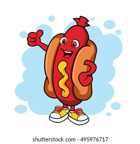 Cartoon hot dog. Vector mascot