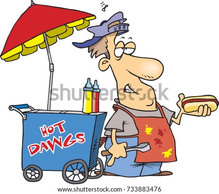 Cartoon Hot Dog Vendor His Cart Stock Vector Royalty Free