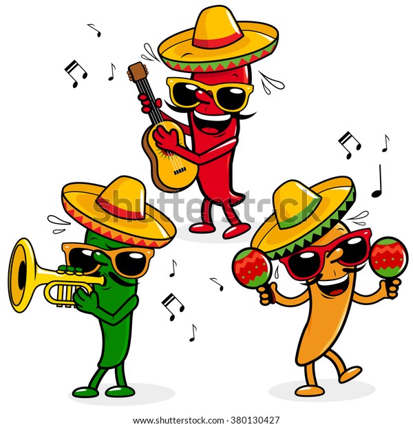 Cartoon Hot Mariachi Chili Peppers Sombreros Stock Vector (Royalty Free ...