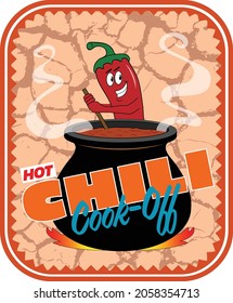 A cartoon hot pepper cooks chili. svg
