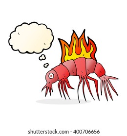 cartoon hot shrimp with thought bubble