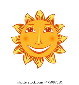 Cartoon hot sun icon - vector isolated on white background.
