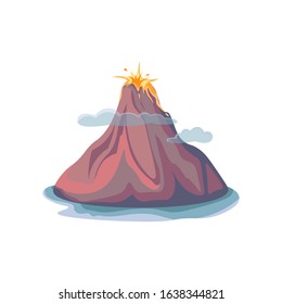 Cartoon hot volcano with magma and lava. Vulcano rock mountains icon isolated on white background. Vector illustration