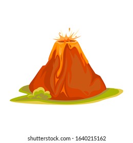 Cartoon hot volcano with magma and lava. Vulcano rock mountains icon isolated on white background. Vector illustration