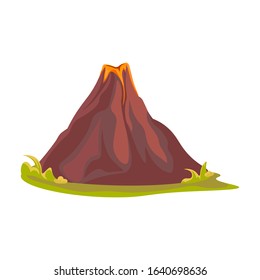 Cartoon hot volcano with magma and lava. Vulcano rock mountains icon isolated on white background. Vector illustration
