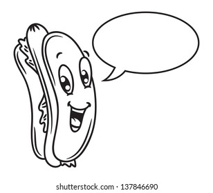 Cartoon hotdog with bubble speech