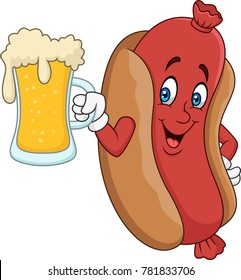 Cartoon hotdog drinking a beer