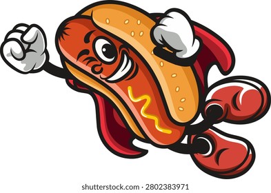 Cartoon Hotdog flying by using cloak