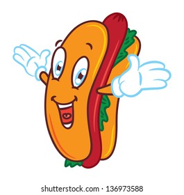 cartoon hotdog with happy expression