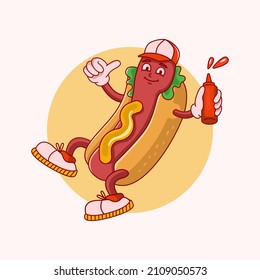 Cartoon hotdog mascot character design vector