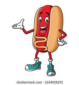 Cartoon Hotdog Mascot Character Presenting