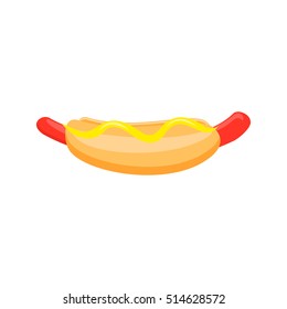 Cartoon Hotdog with mustard. Hot dog isolated on white background