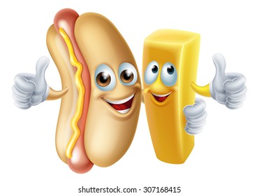 Cartoon hotdog and patoto chip french fry mascots