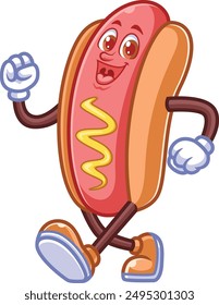 cartoon hotdog smiling and walking pose