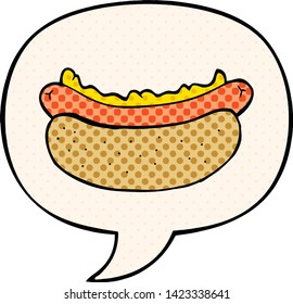 cartoon hotdog with speech bubble in comic book style