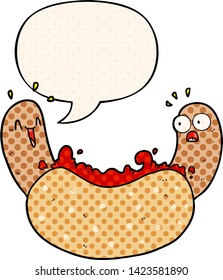 hotdog de caricatura con burbuja de habla en estilo de libro de historietas
