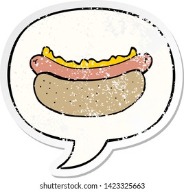 cartoon hotdog with speech bubble distressed distressed old sticker