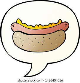 hotdog de caricatura con burbuja de habla en un estilo de gradiente suave