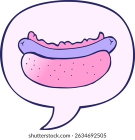 cartoon hotdog with speech bubble in smooth gradient style in bright neon colors