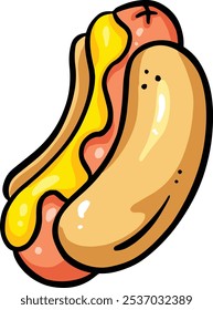 Cartoon Hotdog Weenie Sausage In Bun Illustration Clipart