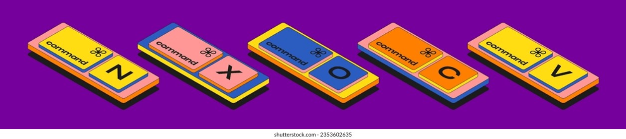 Cartoon hotkeys command ctrl computer buttons 90s retro style. Keyboard shortcuts for copy,paste,web icons old computer style