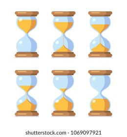 Cartoon hourglass. Antique sand clock sprite sheet animation. Vector sand timers set. Clock and time, hourglass timer sand, countdown instrument illustration