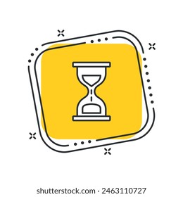 Cartoon hourglass icon vector illustration. Sandglass on isolated yellow square background. Time sign concept.