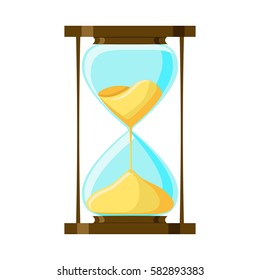 Cartoon hourglass isolated on white background. Vector illustration in flat style. 
