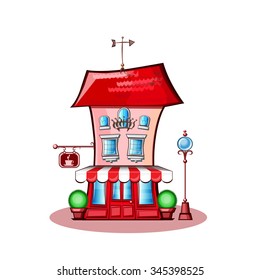 cartoon house, cafe, vector 