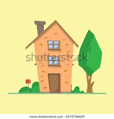 Cartoon house cyte flat drawing concept in the drawing templete for illustration in the templete with a drawing cute tree and post mail letter in the drawing cute in the vector .