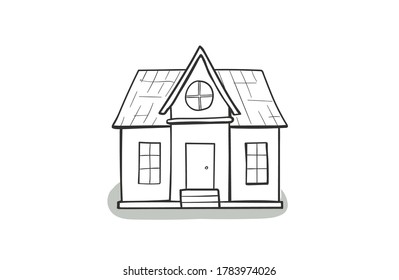 Cartoon house, detached, single family house. Hand drawn cartoon vector illustration. Doodle home - cartoon scribble style vector illustration.